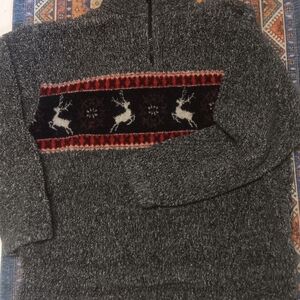 The Limited Charcoal Zip-Up Sweater with Reindeer Design